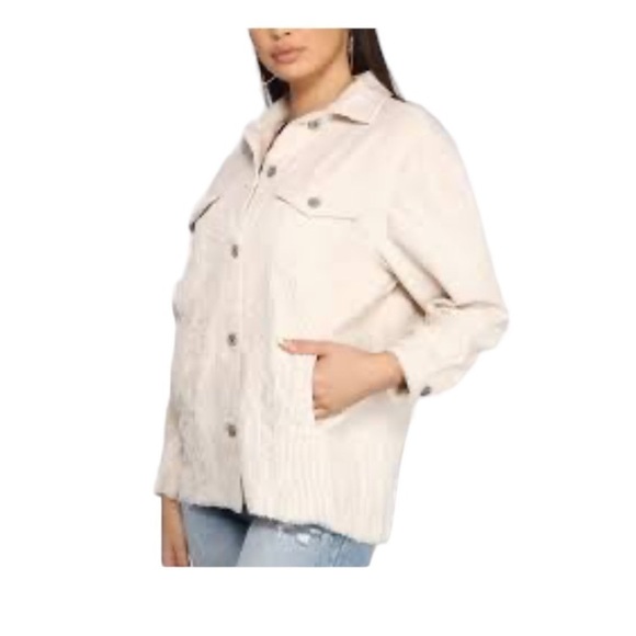 Zara Corduroy Cream Colored Button Down Shirt Jacket Loose Oversized Frayed M - Picture 1 of 8